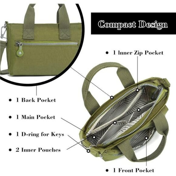 Small Nylon Crossbody Tote Bag with Pockets Travel Purse for Women Shoulder - Picture 4 of 7